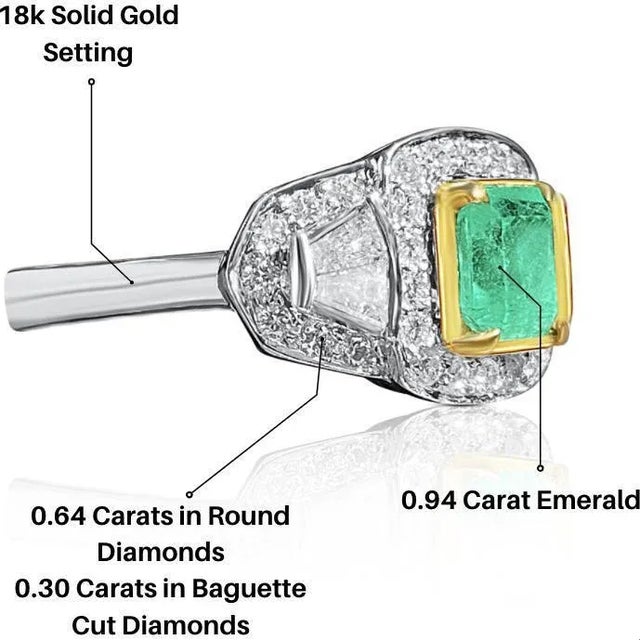 Contemporary 1.88 Carat TW Natural Colombian Emerald Cocktail in 18k White Gold Ring, Size 6 For Sale - Image 3 of 7