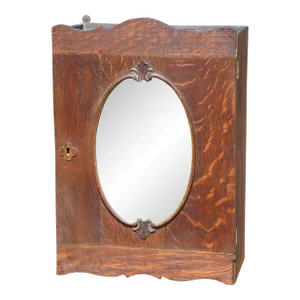 Antique Art Nouveau Oak Apothecary Bathroom Medicine Cabinet Beveled Mirror