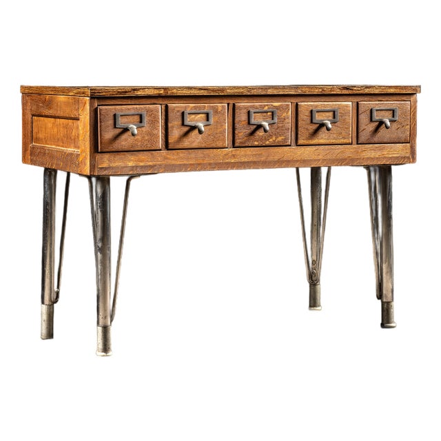 Antique Card Catalog With Mid-Century Legs For Sale