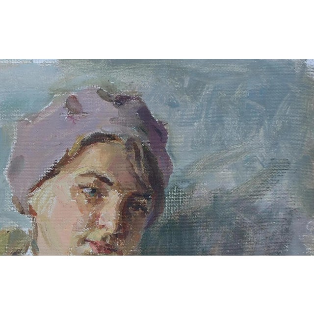 Portraiture Antique Oil Portrait Painting: Young Girl by Ukrainian Artist Sokolovsky, 1970 29-48 For Sale - Image 3 of 6