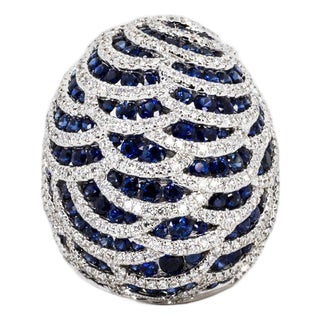 Late 20th Century Sapphire & Diamond Dome Ring, Size 5 For Sale