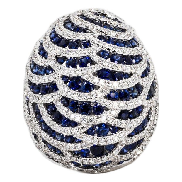 Late 20th Century Sapphire & Diamond Dome Ring, Size 5 For Sale