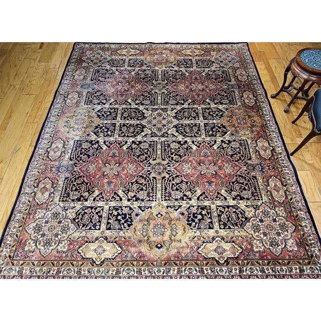 Vintage Kerman Style Room Size Rug, Handwoven Geometric Pattern, Navy & Burgundy, 8’ X 10’ For Sale - Image 4 of 12