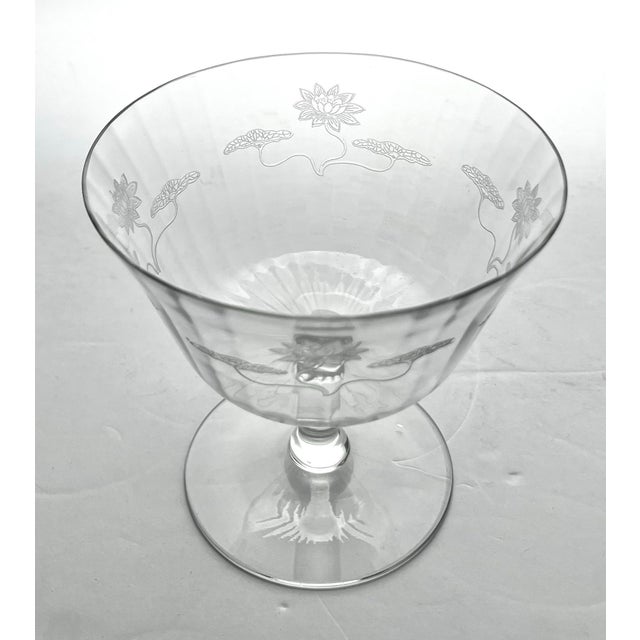 1910s 1910s Antique Fostoria “Lotus” 5 Etched Optic Footed Dessert Bowls For Sale - Image 5 of 6