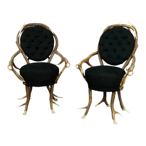 Pair of Rare Antler Parlor Chairs, French Ca. 1860