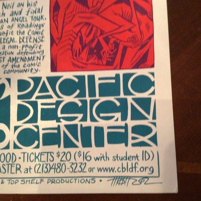 Red Original Neil Gaiman the Last Angel Silk Screened Tour Poster For Sale - Image 8 of 11