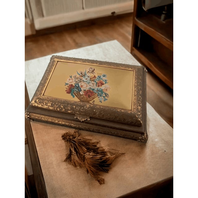 Baroque Jewelery Box and Pictures Set in Golden Nickel Silver, Set of 3 For Sale - Image 6 of 6