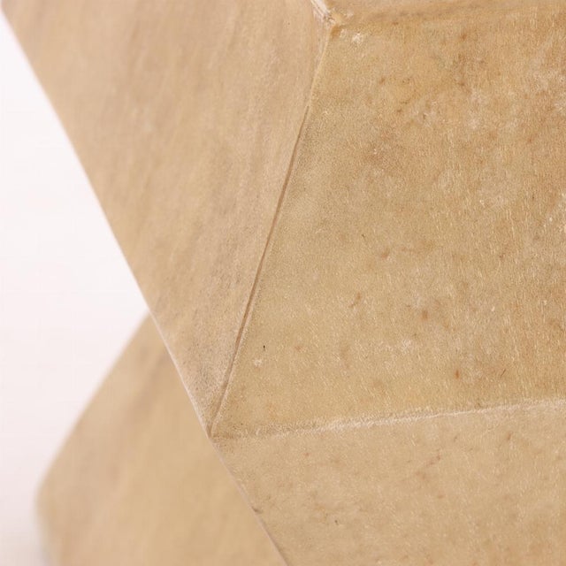 Contemporary A Pair of Parchment Covered Stools of Architectural Form. For Sale - Image 3 of 4