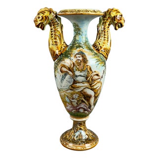 Large Vintage Albisola Vase with Majolica Feline Handles, 1960s For Sale