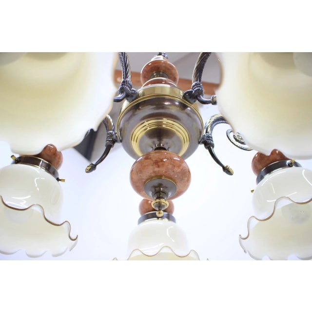 Large 6-Armed Brass Chandelier, 1980s, in Very Good conditions. Designed 1980 to 1989 Up to 250V (Europe/UK Standard).The...