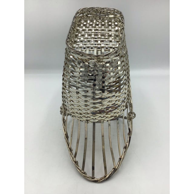 Silver Vintage French Wine Basket Caddy Woven Wire Christofle Style For Sale - Image 8 of 8