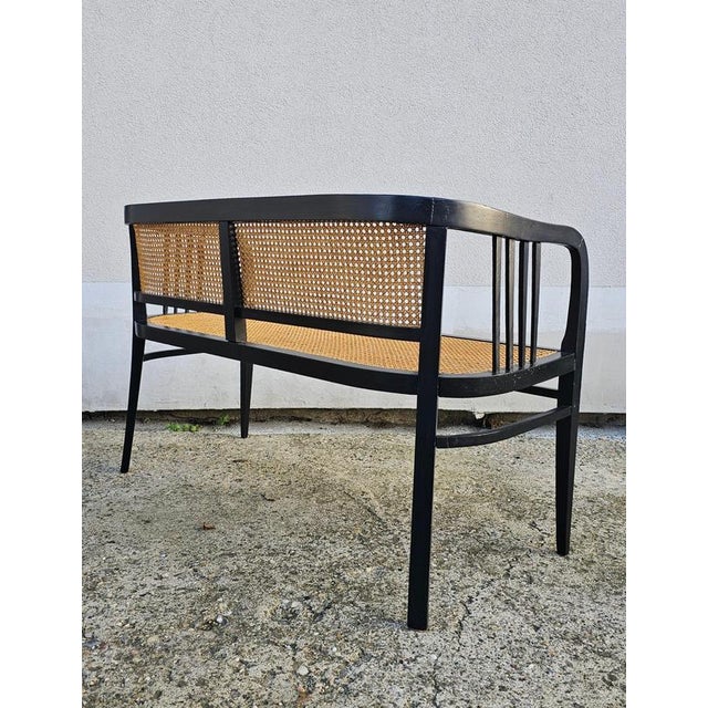 Vienna Secession Settee in Beech with the Cane Seat and Backrest, 1890s For Sale - Image 9 of 12