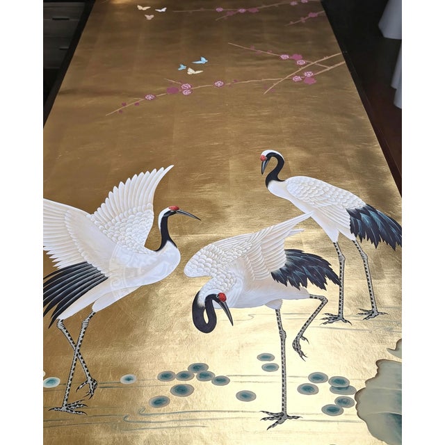 Gold Leaf Hand-P Plum Blossom & Lotus Oriental Mural For Sale - Image 4 of 5