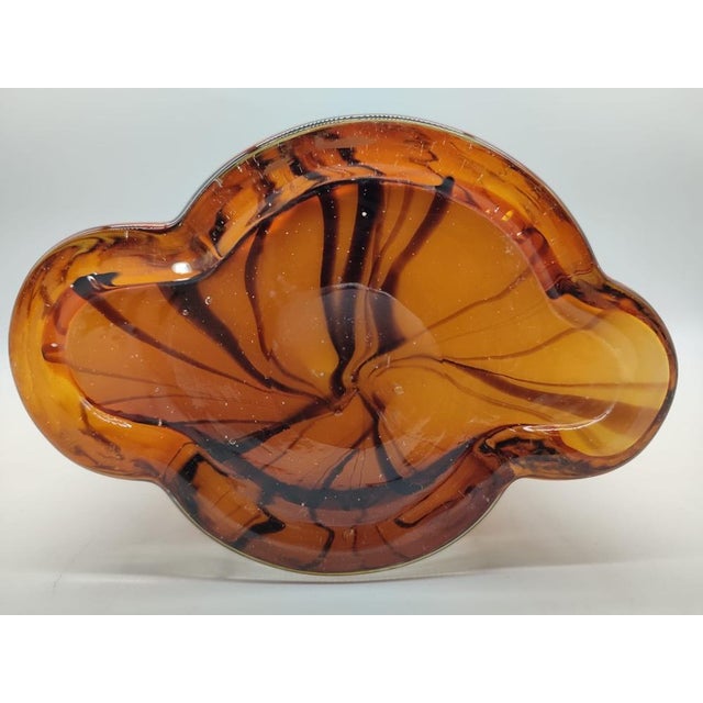 Large Mid-Century Modern Sommerso Art Glass Basket Vase in Amber and Brown, 1970s For Sale - Image 10 of 12