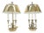 Pair of Unusual Brass Shades Brass Bases Bouillotte Table Lamps MINT! For Sale