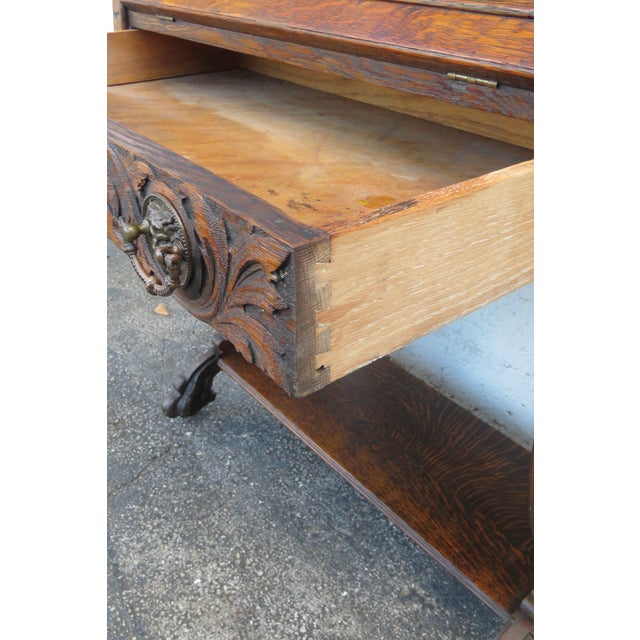 Gothic Late 1800s Tiger Oak Secretary Desk 6276 For Sale - Image 17 of 17