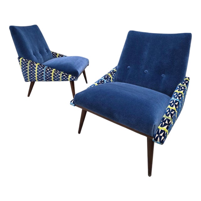 Mid 20th Century Slipper Chairs by Kroehler With Walnut Base, Newly Reupholstered – Pair For Sale