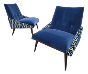 Mid 20th Century Slipper Chairs by Kroehler With Walnut Base, Newly Reupholstered – Pair