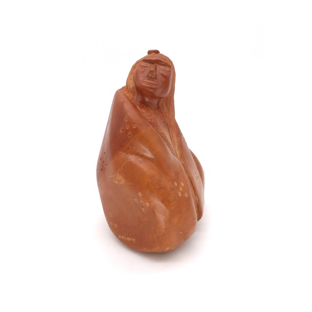 Burnt Umber Native American Hand-Carved Stone Figural Sculpture Signed H. Becenti For Sale - Image 8 of 12