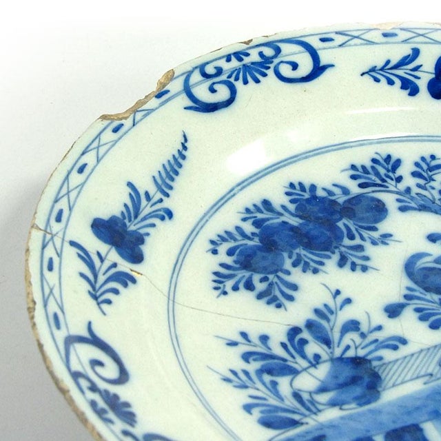 Ceramic Large Dutch Delftware Blue and White Plate, 1700s For Sale - Image 7 of 10