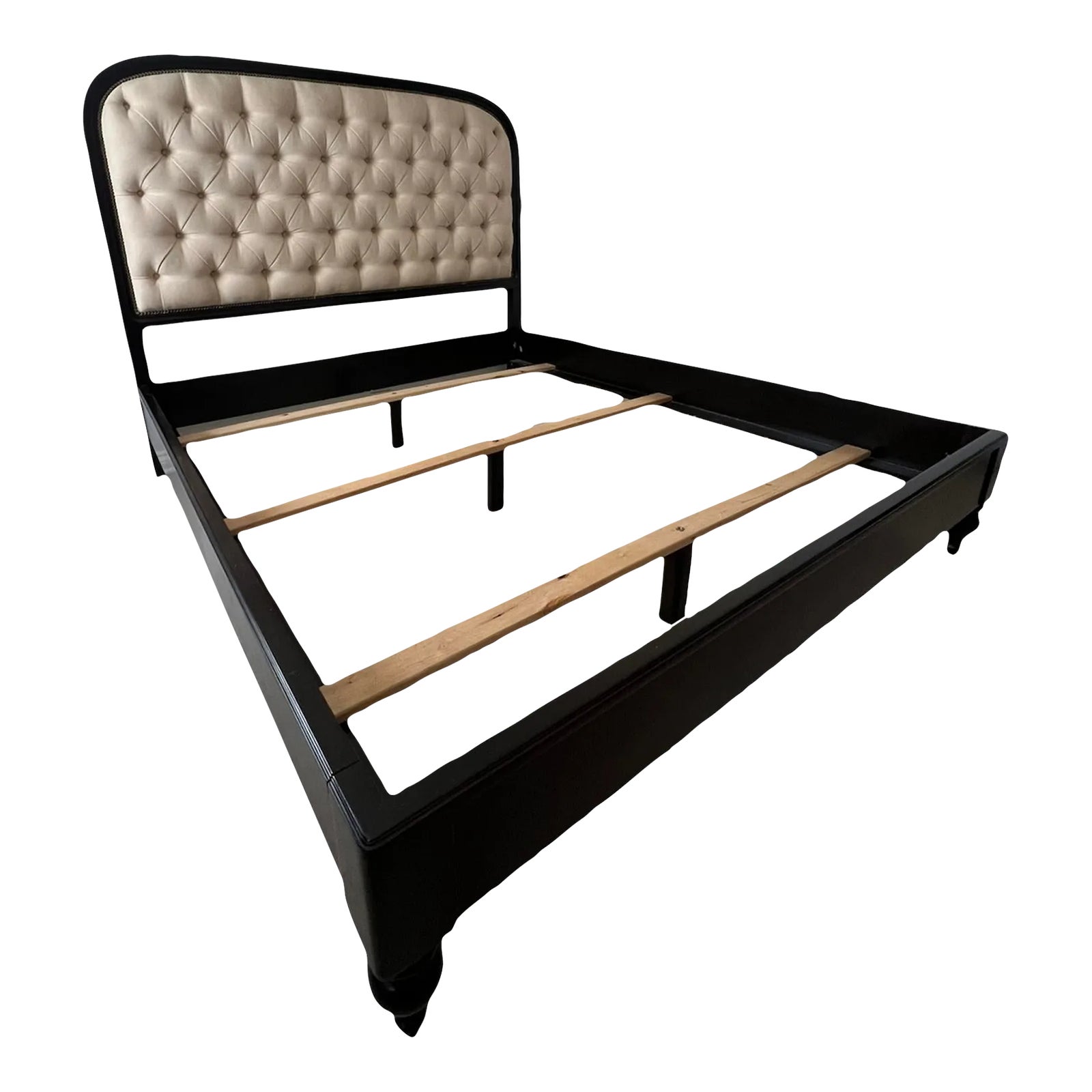 Coastal Style Wood Frame California King Tufted Bedframe with Antique