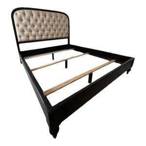 Traditional Style Wood Frame California King Tufted Bedframe With Antique Brass Nailhead Trim
