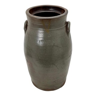 Antique Mid 19th Century American Stoneware 3 Gallon Butter Churn by A. Melcher & Company Louisville Kentucky For Sale