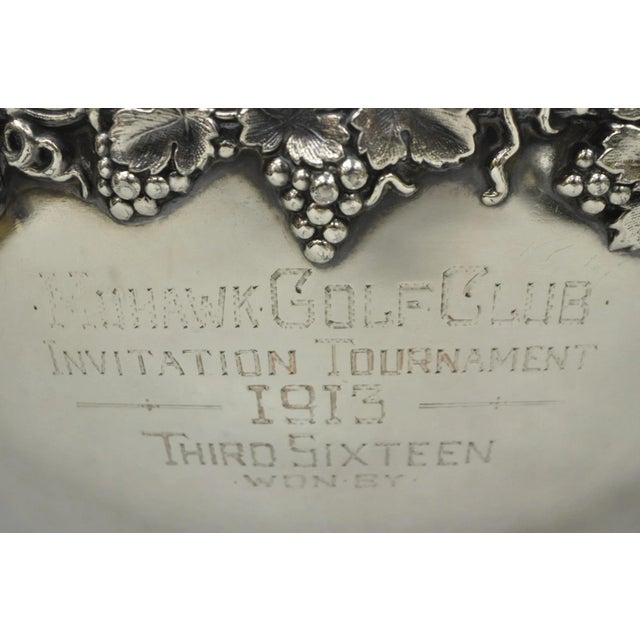 Victorian Silver Plated Grapevine Repousse 1913 Mohawk Golf Club Award Punchbowl For Sale - Image 4 of 17