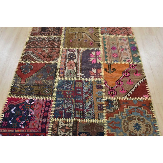 Patchwork Rug 4’1” X 5’11” Multicolor Wool Vintage Hand-Knotted Carpet For Sale In Philadelphia - Image 6 of 14