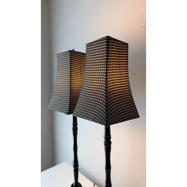 Late 20th Century Skinny Black Plaid Lamps: A Pair For Sale In Charleston - Image 6 of 10