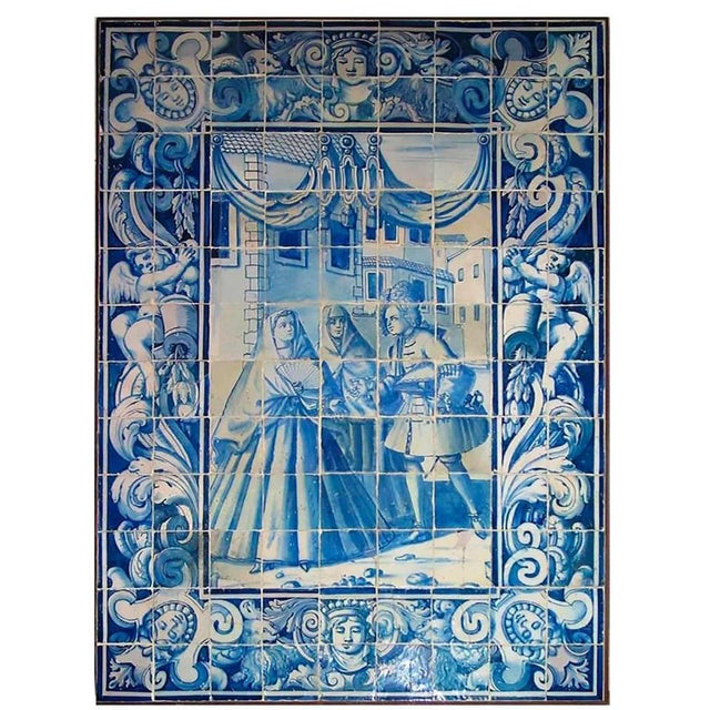 18th Century Portuguese Azulejos Tiles Panel with Cityside Decor For Sale - Image 4 of 6