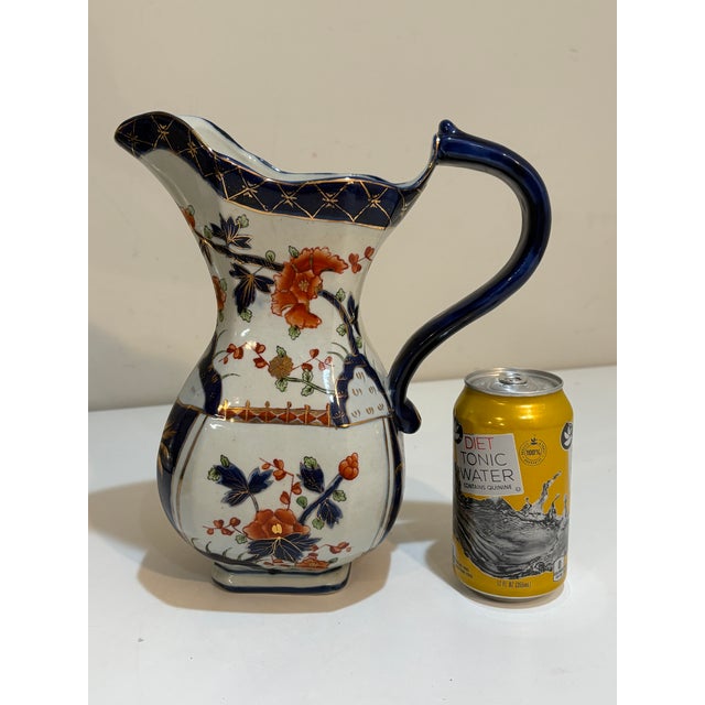 Large Antique Mason's Patent Ironstone Imari Pitcher, 11 " Victorian English Jug,Hand-Painted Cobalt Blue, Iron Red & Gilt For Sale - Image 9 of 9