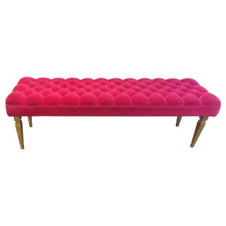 Vintage Mid-Century Upholstered Pink & Gold Bench For Sale