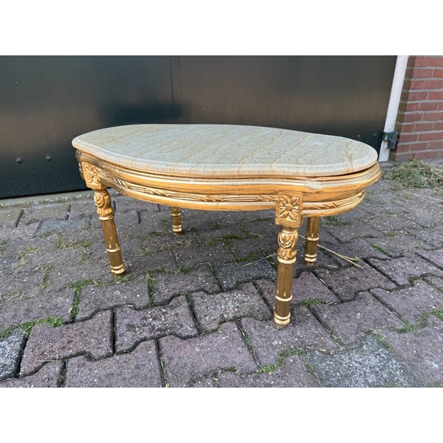 1950 French Louis XVI Gold Beech Marble Coffee Table - 1 Pc For Sale - Image 9 of 12