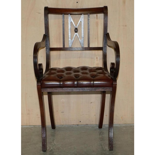 Vintage Hand Dyed Brown Leather Chesterfield Tufted Dining Chairs, Set of 6 For Sale - Image 3 of 18
