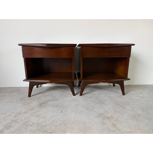 Art Deco 1940’s Art Deco Solid Mahogany Nightstands With Drawer & Open Shelf – A Pair For Sale - Image 3 of 18