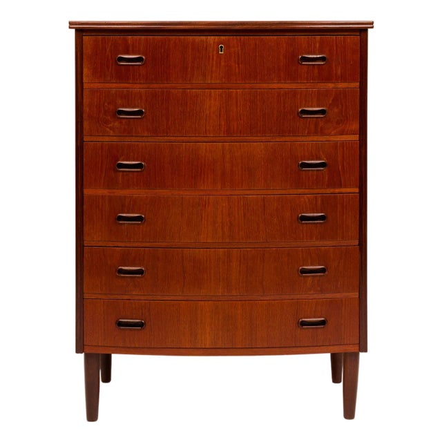 Vintage Danish Mid-Century Teak Six Drawer Tallboy Dresser For Sale
