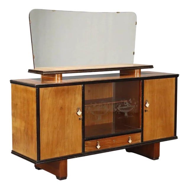 Vintage Walnut Veneer Sideboard with Mirror, Italy, 1960s For Sale