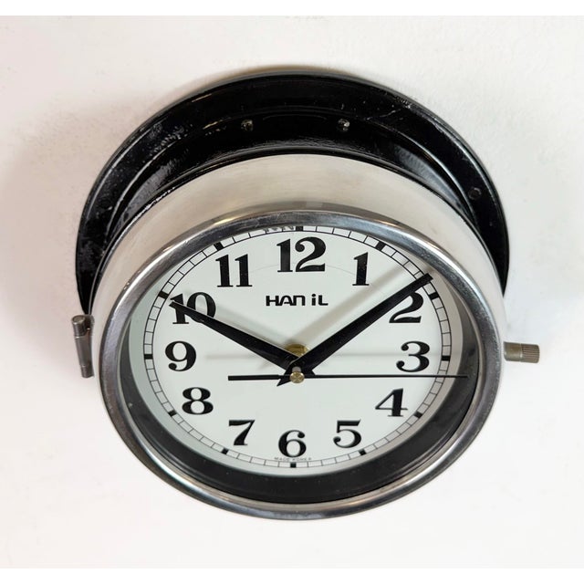 Vintage Black Hanil Ship Wall Clock, 1980s For Sale - Image 4 of 18