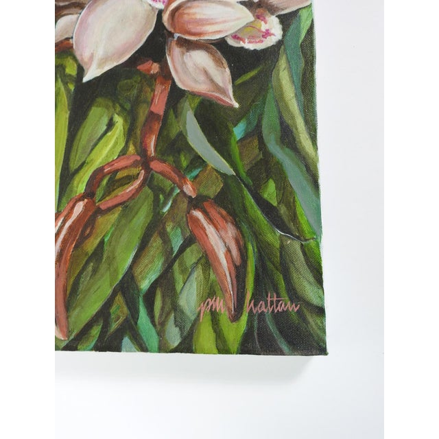 Rustic 1992 Orchids and Frog Painting For Sale - Image 3 of 7