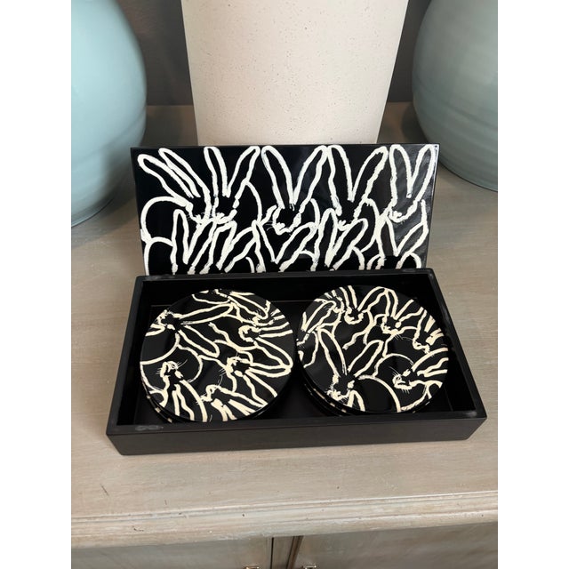 Perfect for the Hunt Slonem collector. Black/White Bunny Coaster Set features a contemporary design with a playful animal...