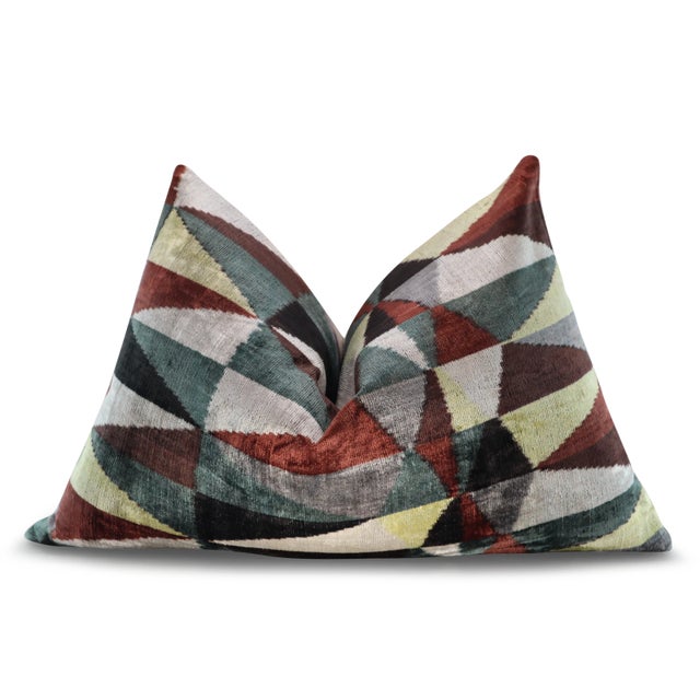 Handmade Brown & Green Silk Velvet Throw Pillow & Down Insert For Sale - Image 4 of 12