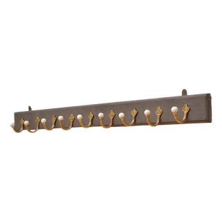 Antique Victorian Coat Rack with Cast Brass and Ceramic Hooks, 1880 For Sale