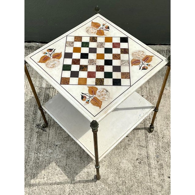 Vintage Marble Inlay Chessboard Side Table For Sale - Image 4 of 12