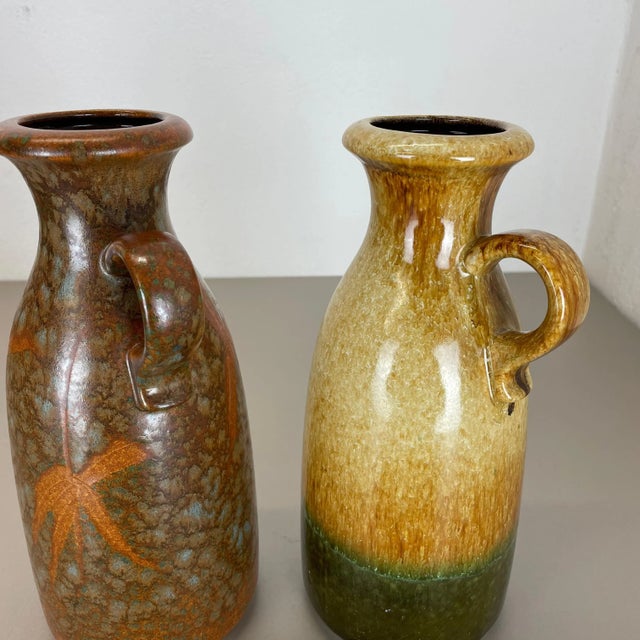 German Multi-Color Pottery Fat Lava Vases from Scheurich, 1970s, Set of 2 For Sale - Image 9 of 18