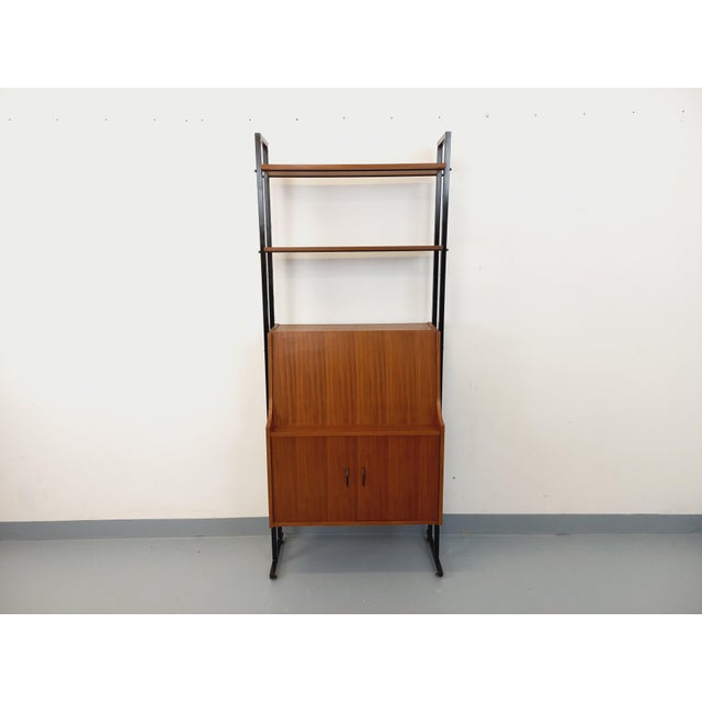 Vintage modular bookcase in Scandinavian style from the 1960s, beautiful Italian design, made of teak and black metal,...