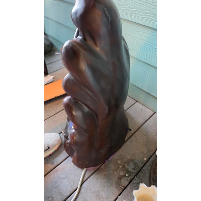Tiffany and Co. Vintage Art Nouveau Style Stained Glass Mermaid Table Lamp - Coastal Bronze Finish Sculpture For Sale - Image 4 of 8
