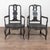 Pair of 19th century Swedish armchairs crafted in pine. The chairs feature a newer black painted finish, distressed to...