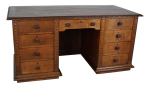 Antique Dutch Art Nouveau Carved Oak Desk / Shop Counter, Early 20th Century