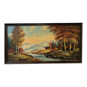 Late 20th Century H. Hermans Wooded River Landscape Oil Painting